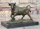 Bronze Charging Bull Sculpture on Marble Base