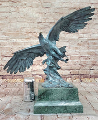 American Bald Eagle Wings Spread Green Bronze Sculpture on Marble