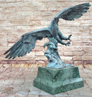 American Bald Eagle Wings Spread Green Bronze Sculpture on Marble