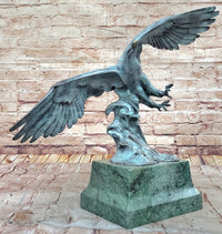 American Bald Eagle Wings Spread Green Bronze Sculpture on Marble