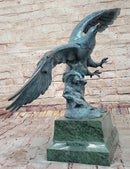 American Bald Eagle Wings Spread Green Bronze Sculpture on Marble
