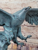 American Bald Eagle Wings Spread Green Bronze Sculpture on Marble