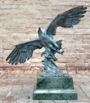 American Bald Eagle Wings Spread Green Bronze Sculpture on Marble
