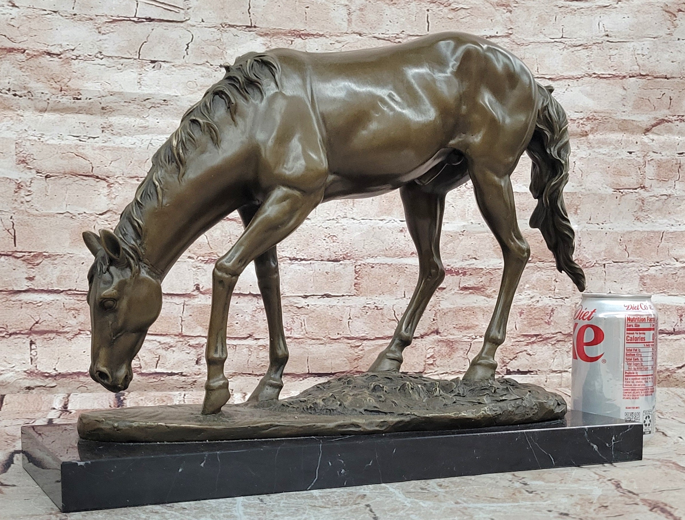 Standing Horse Statue Bronze Animal Sculpture with Marble Base Large Decor