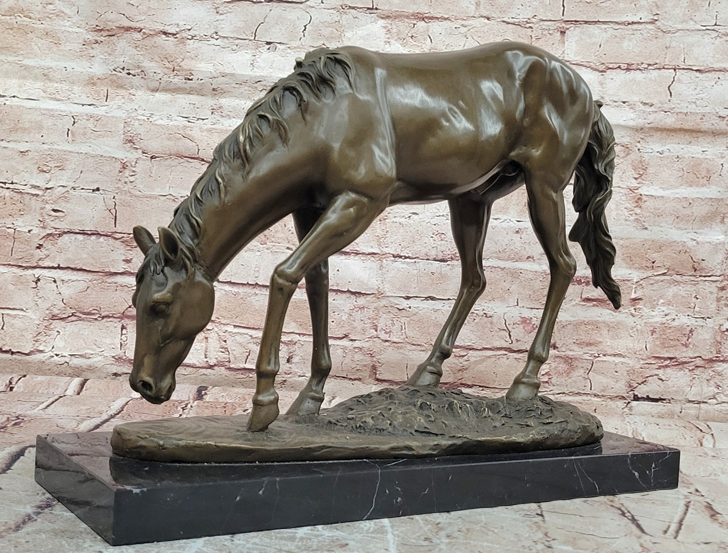 Standing Horse Statue Bronze Animal Sculpture with Marble Base Large Decor