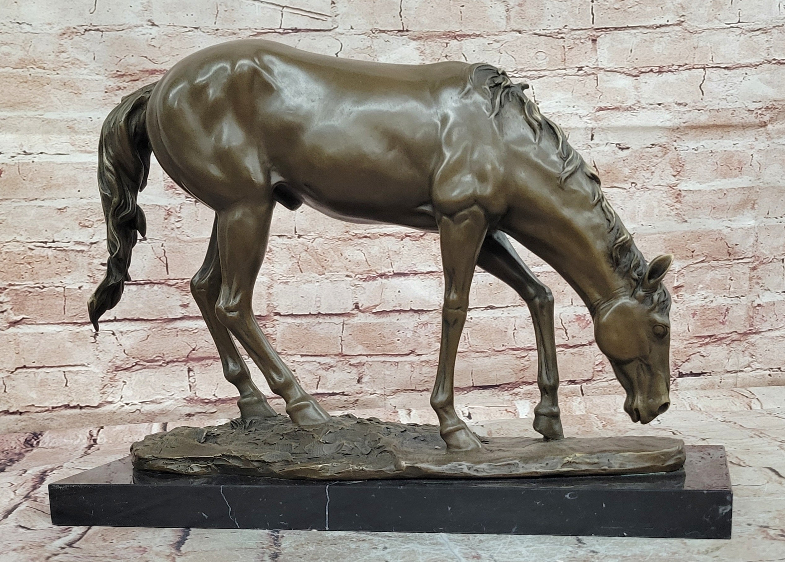 Standing Horse Statue Bronze Animal Sculpture with Marble Base Large Decor