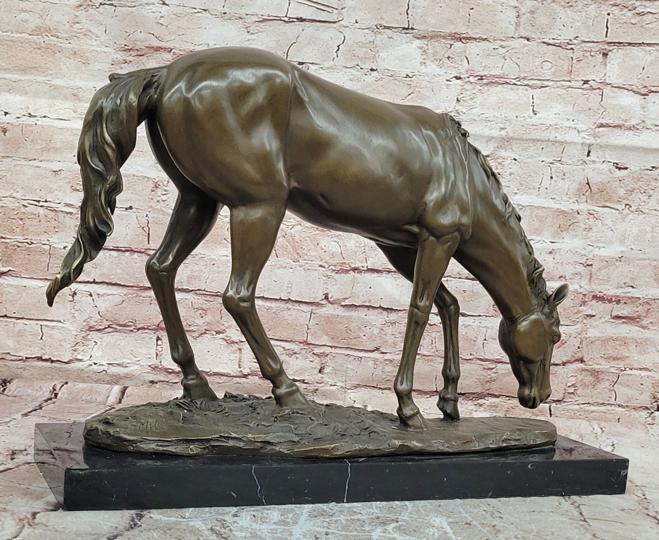 Standing Horse Statue Bronze Animal Sculpture with Marble Base Large Decor