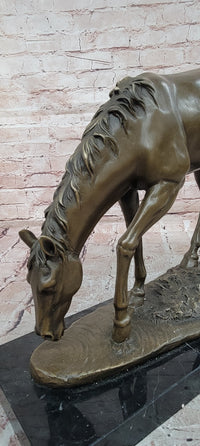 Standing Horse Statue Bronze Animal Sculpture with Marble Base Large Decor