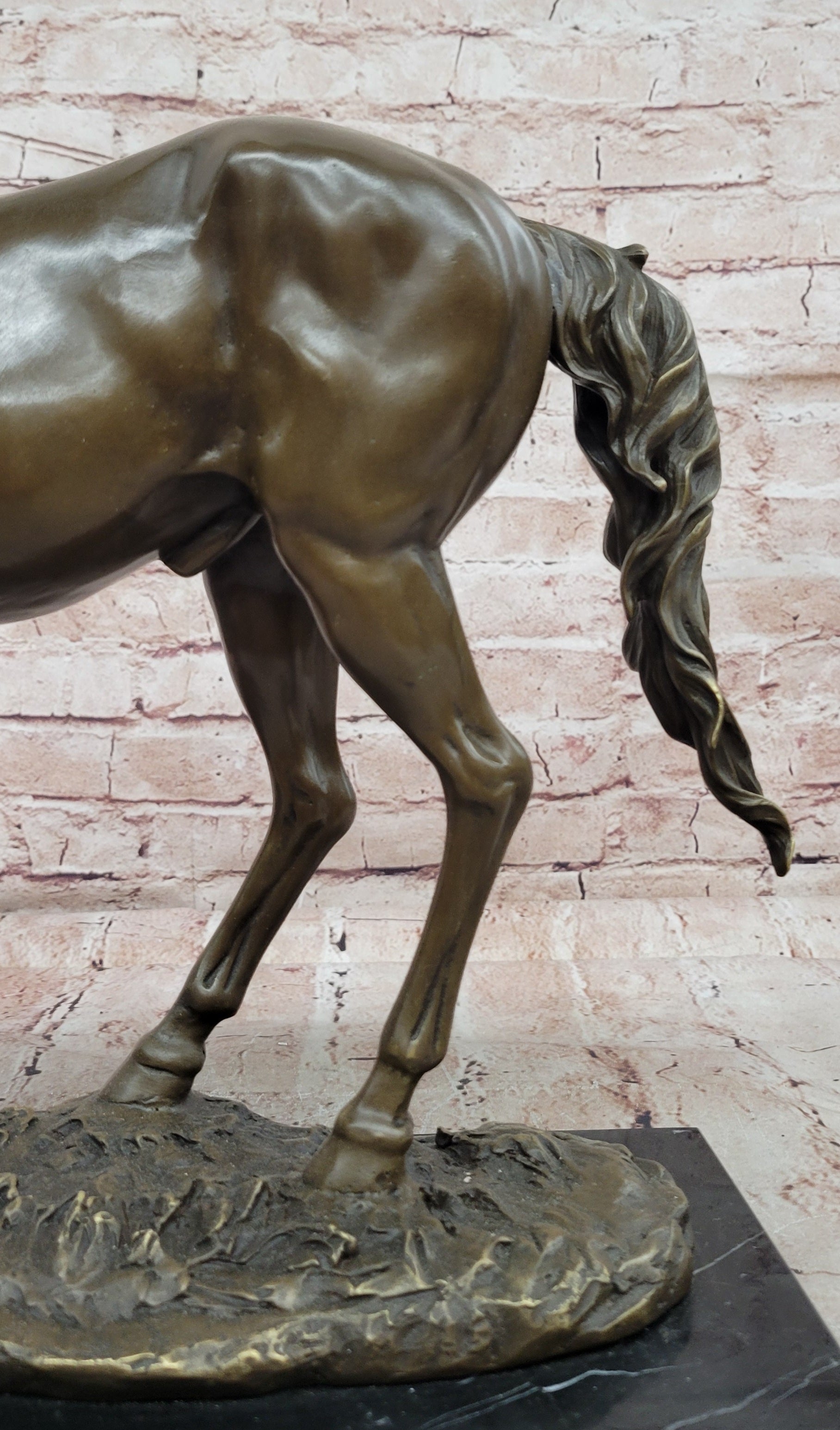 Standing Horse Statue Bronze Animal Sculpture with Marble Base Large Decor