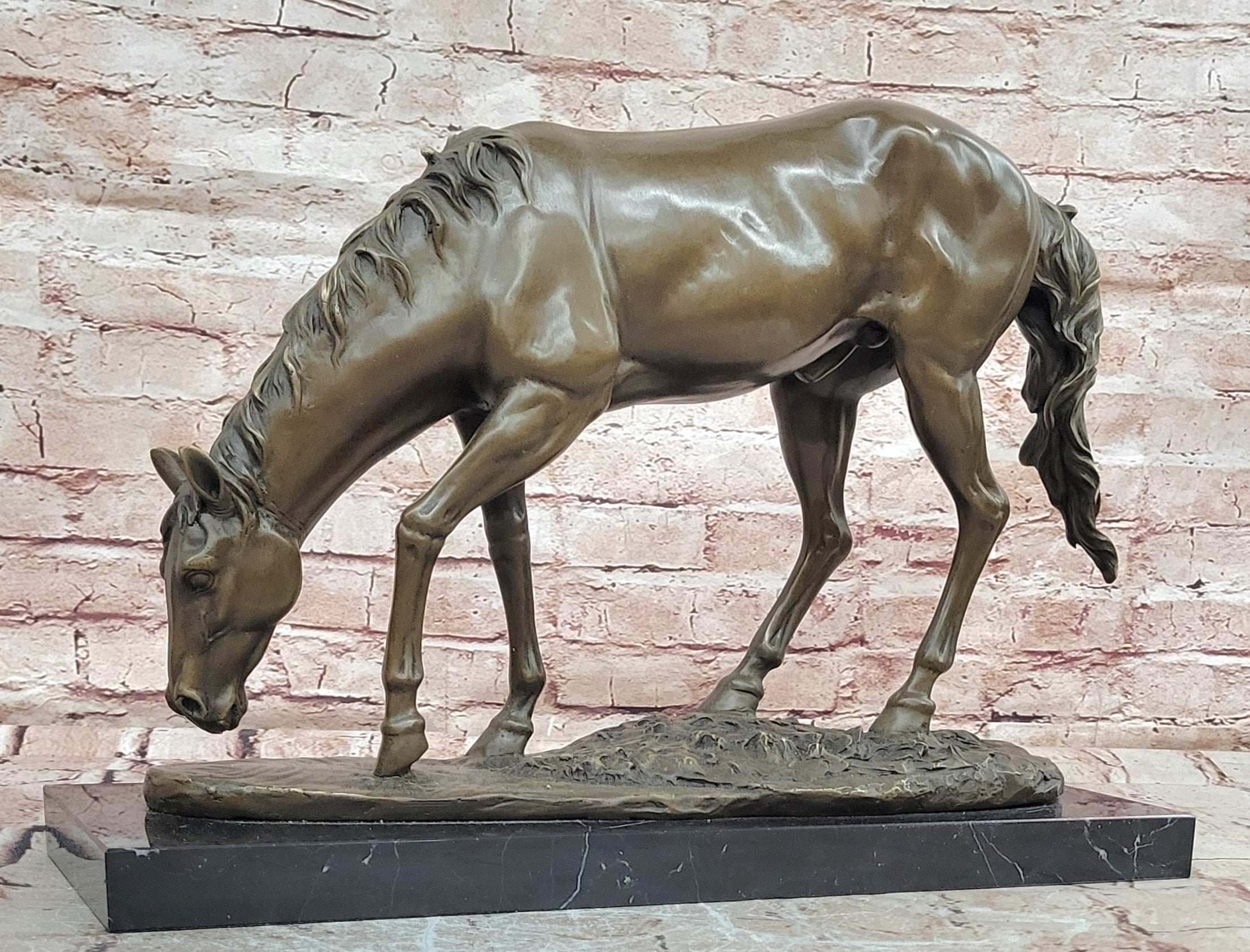Standing Horse Statue Bronze Animal Sculpture with Marble Base Large Decor