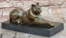 Signed Milo Modernist Cat Bronze Sculpture Cubist Design