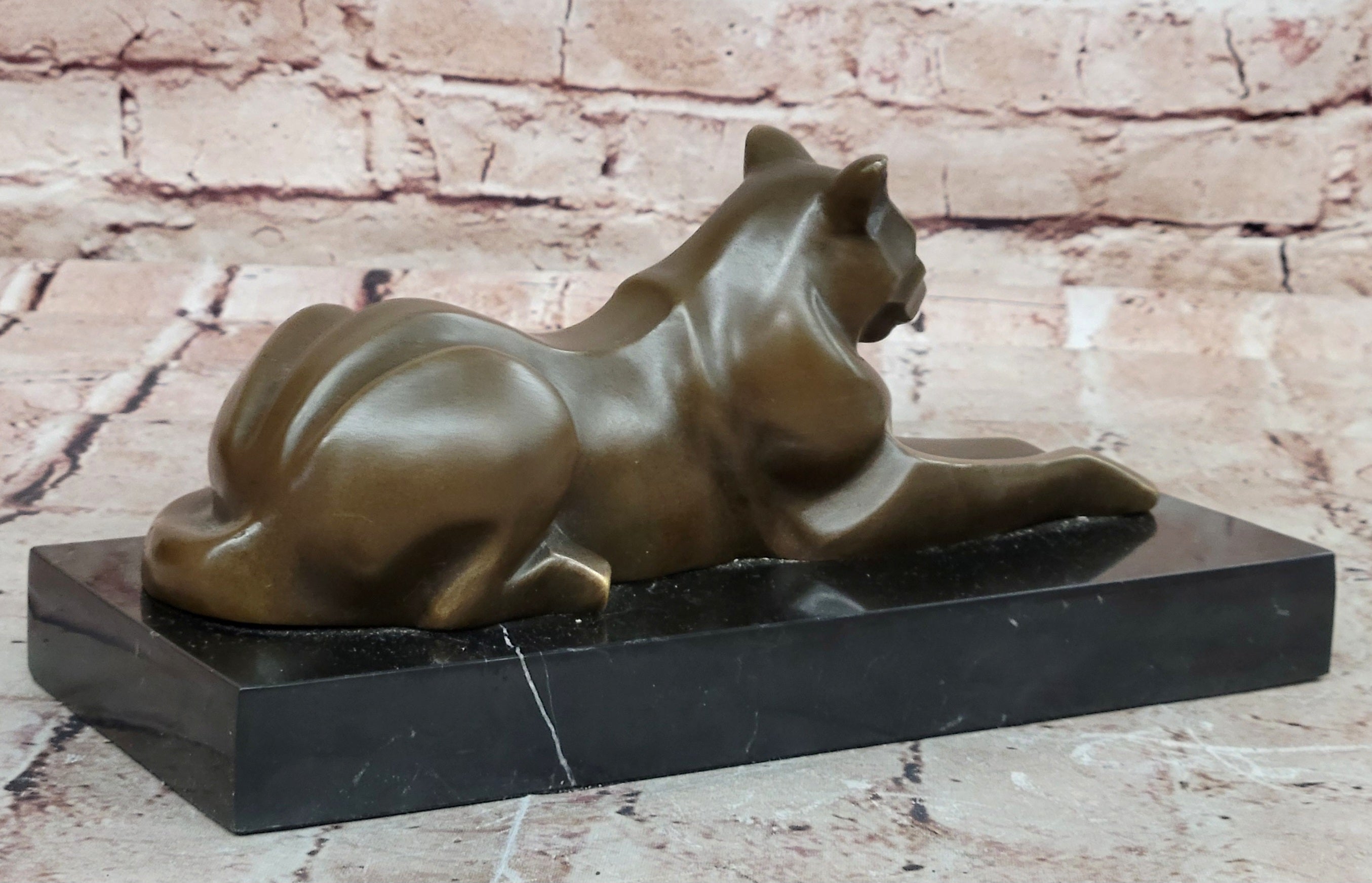 Signed Milo Modernist Cat Bronze Sculpture Cubist Design