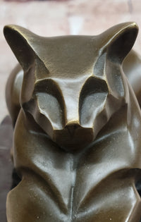 Signed Milo Modernist Cat Bronze Sculpture Cubist Design