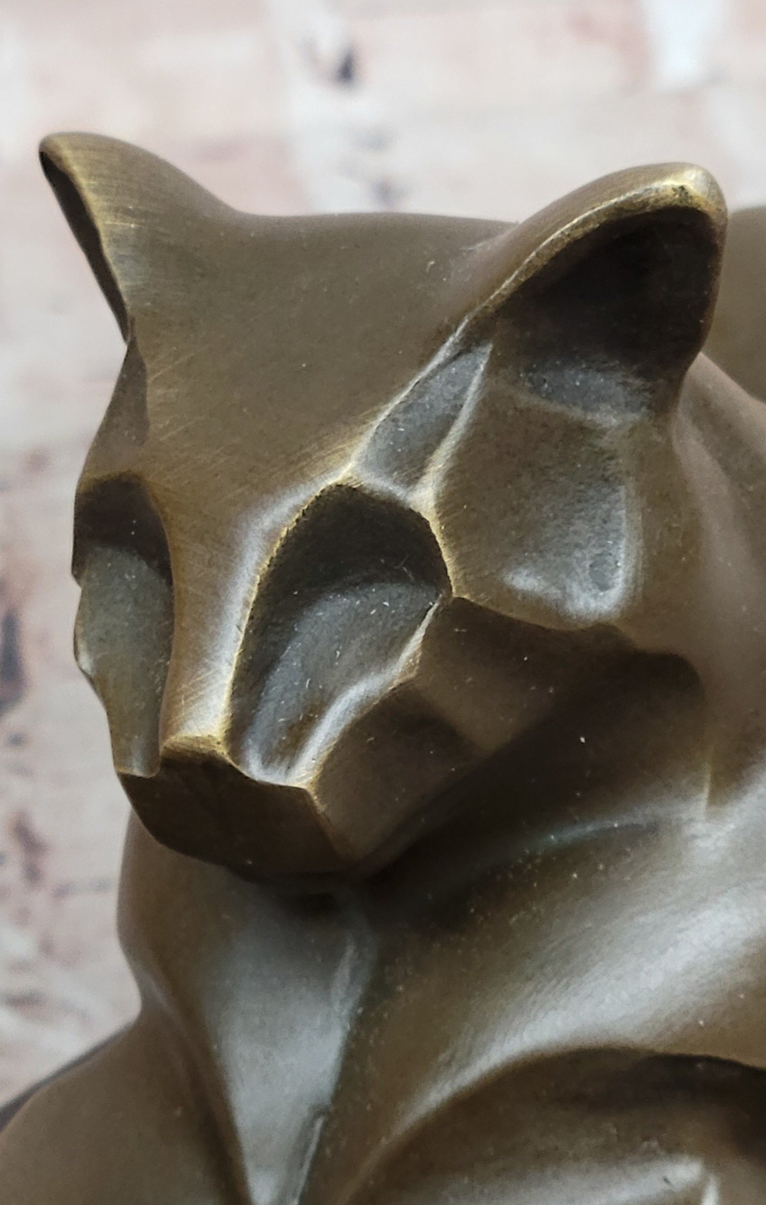 Signed Milo Modernist Cat Bronze Sculpture Cubist Design