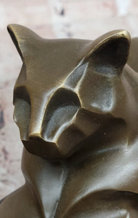 Signed Milo Modernist Cat Bronze Sculpture Cubist Design