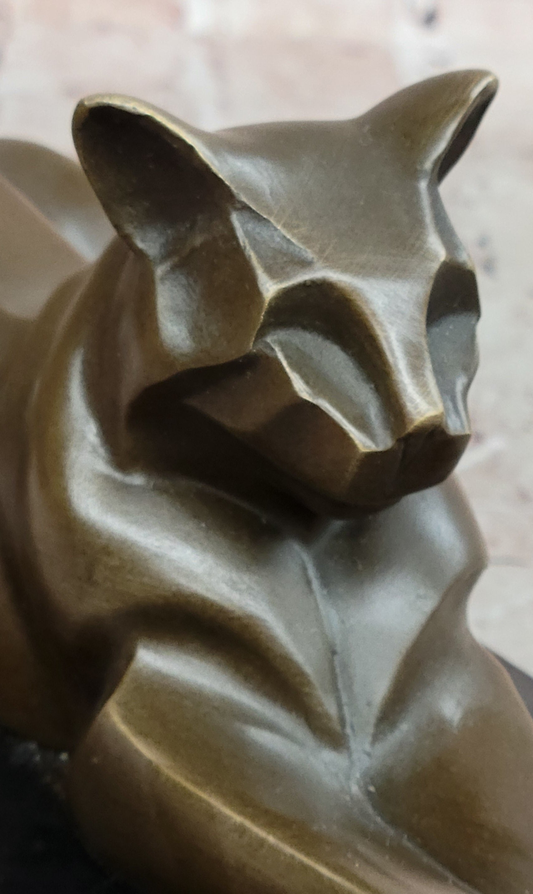 Signed Milo Modernist Cat Bronze Sculpture Cubist Design