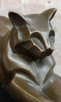Signed Milo Modernist Cat Bronze Sculpture Cubist Design