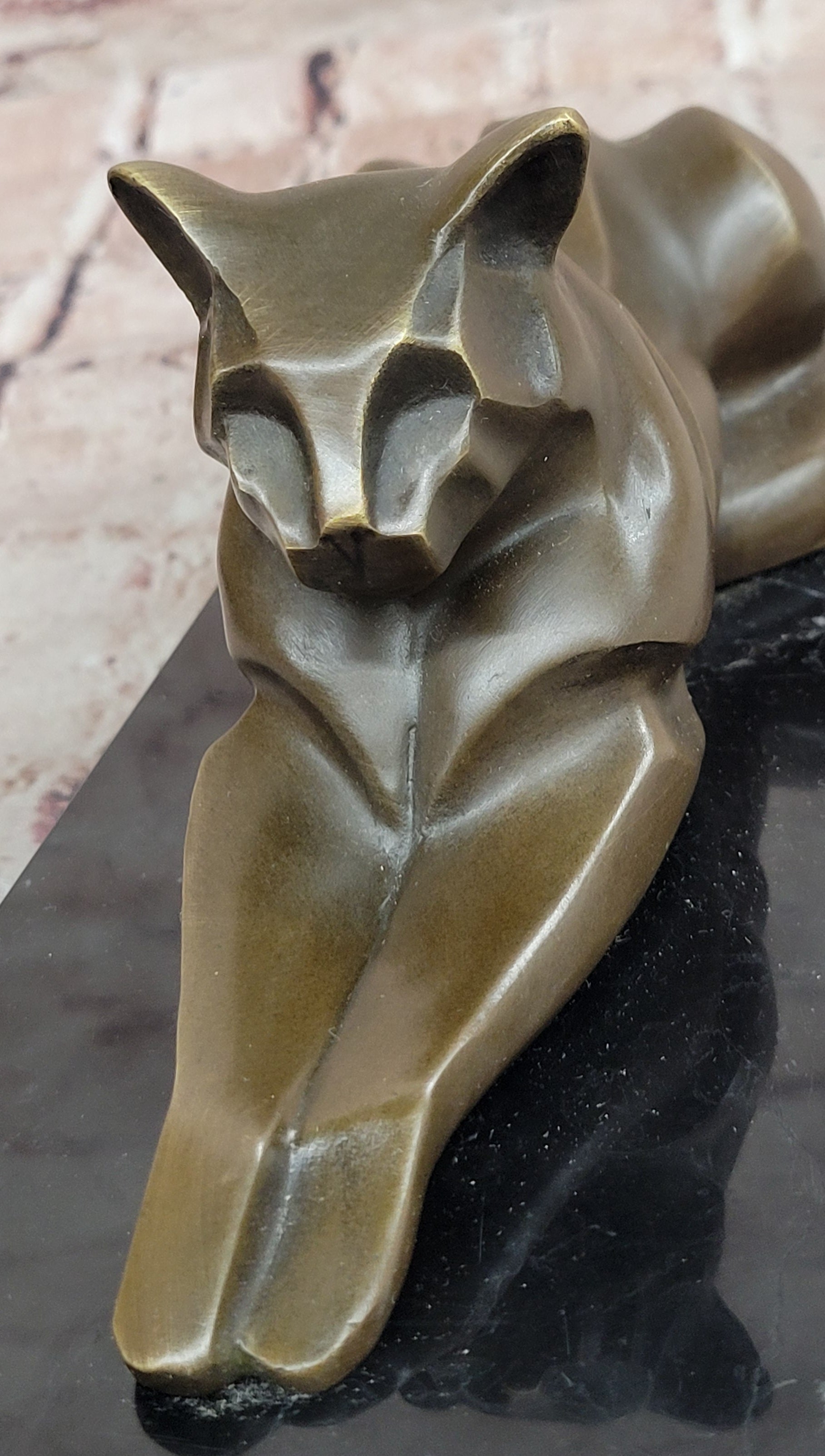 Signed Milo Modernist Cat Bronze Sculpture Cubist Design