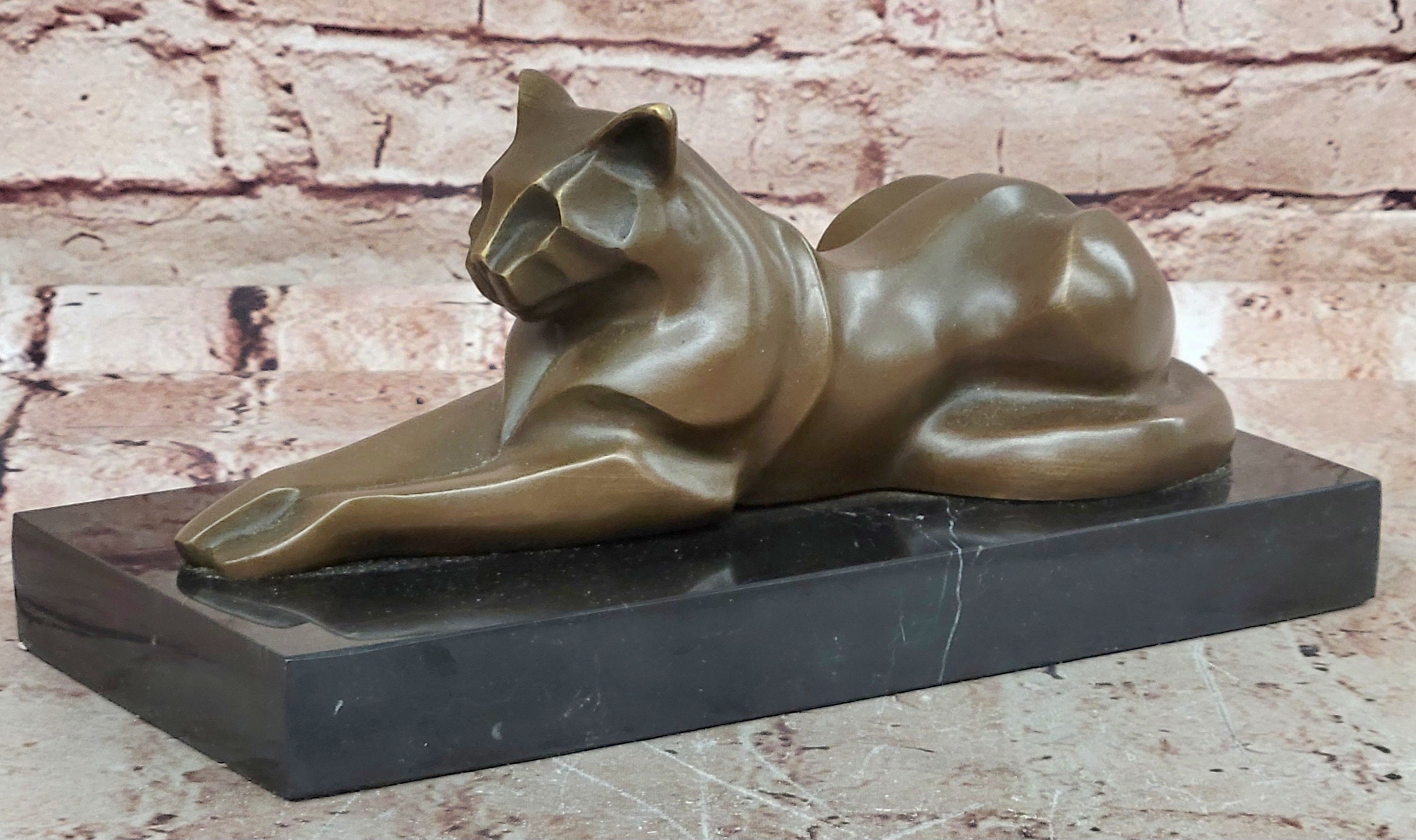 Signed Milo Modernist Cat Bronze Sculpture Cubist Design