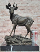 Signed Mario Nick Standing White Tail Deer Stag Real Bronze Sculpture Statue