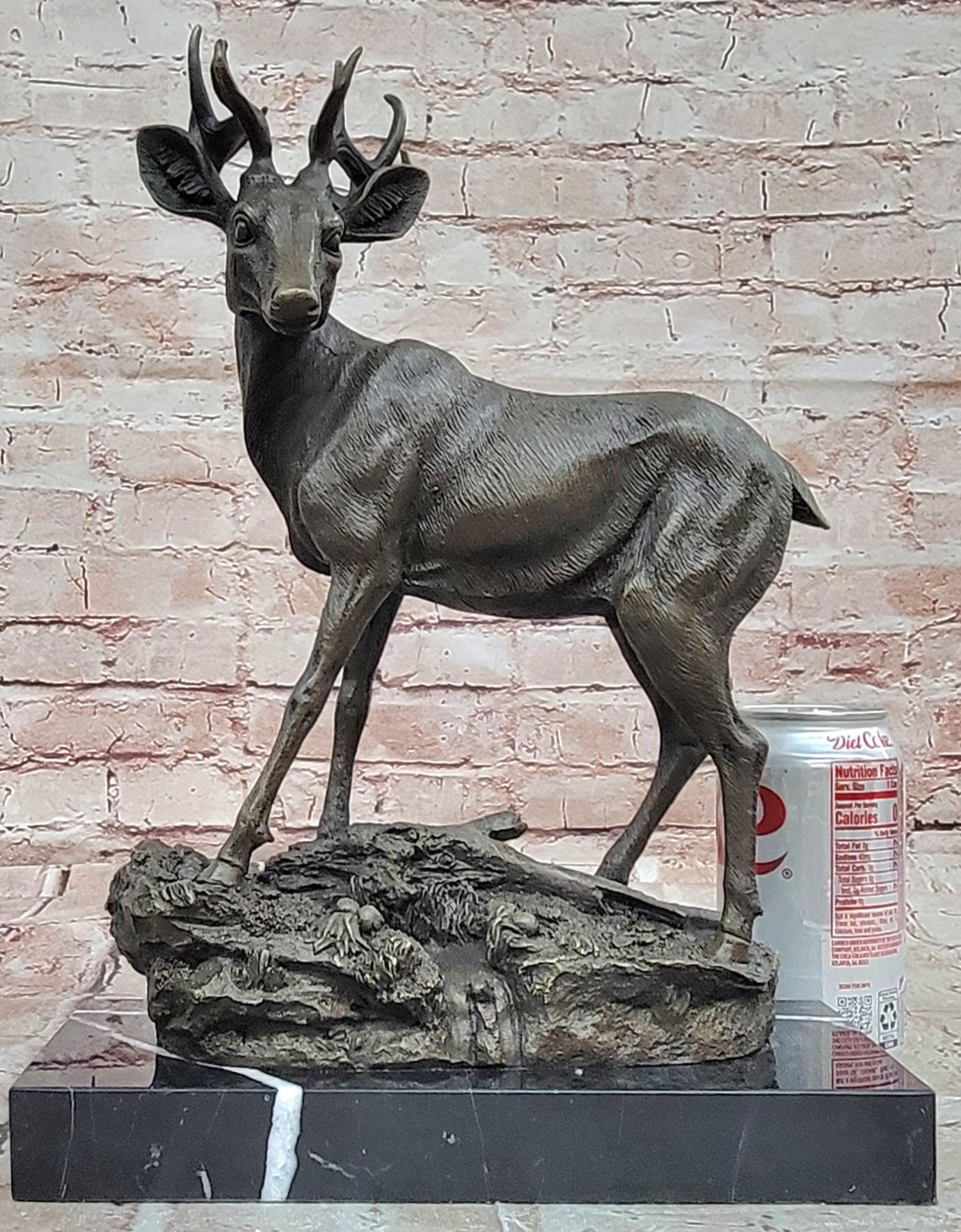Signed Mario Nick Standing White Tail Deer Stag Real Bronze Sculpture Statue