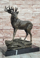 Signed Mario Nick Standing White Tail Deer Stag Real Bronze Sculpture Statue