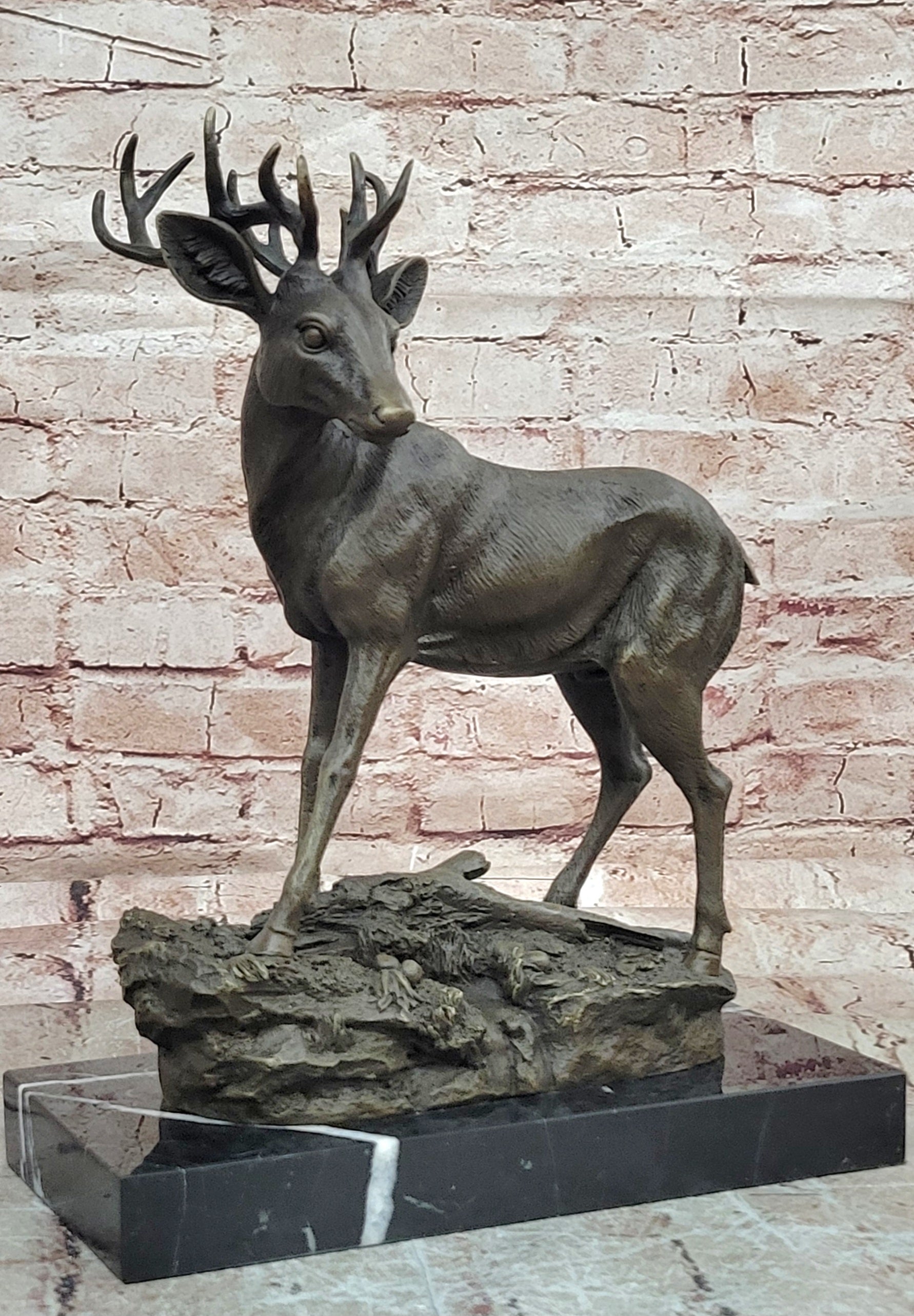 Signed Mario Nick Standing White Tail Deer Stag Real Bronze Sculpture Statue