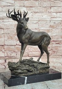 Signed Mario Nick Standing White Tail Deer Stag Real Bronze Sculpture Statue