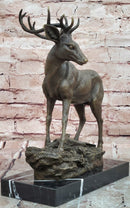 Signed Mario Nick Standing White Tail Deer Stag Real Bronze Sculpture Statue