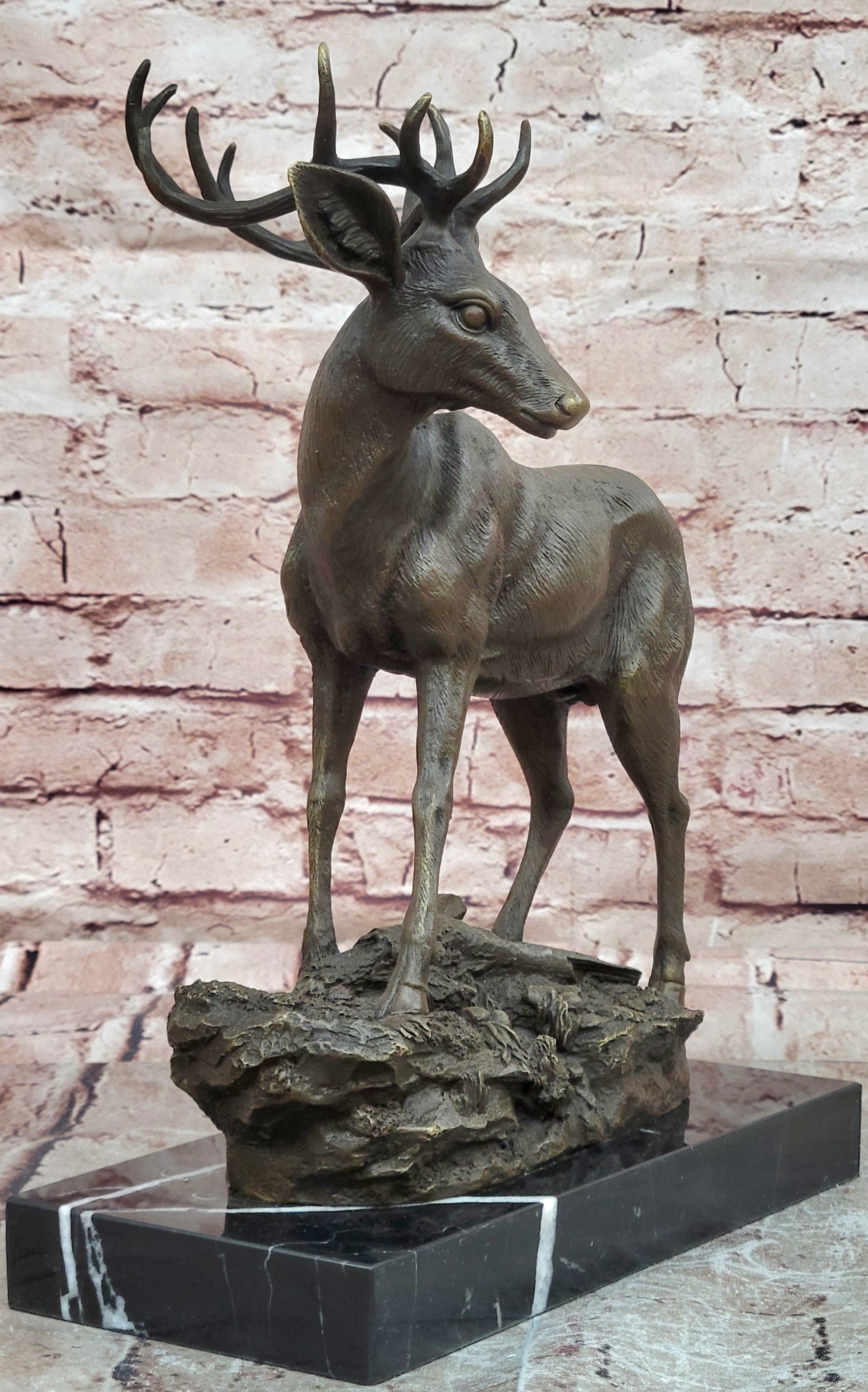 Signed Mario Nick Standing White Tail Deer Stag Real Bronze Sculpture Statue