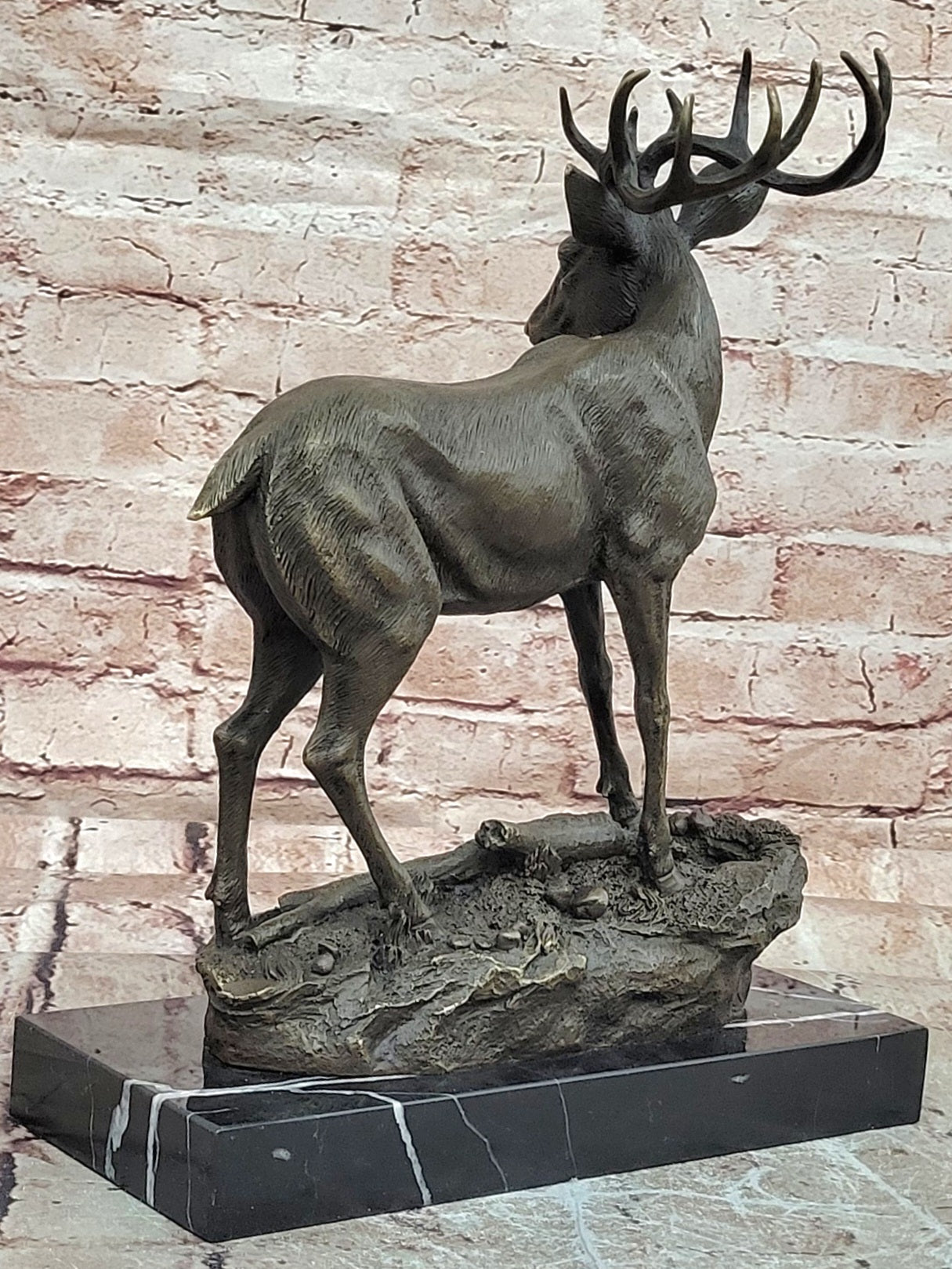 Signed Mario Nick Standing White Tail Deer Stag Real Bronze Sculpture Statue