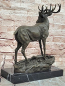 Signed Mario Nick Standing White Tail Deer Stag Real Bronze Sculpture Statue