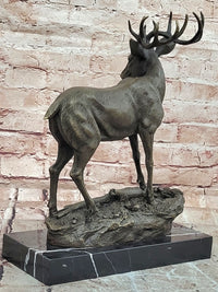 Signed Mario Nick Standing White Tail Deer Stag Real Bronze Sculpture Statue