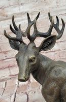 Signed Mario Nick Standing White Tail Deer Stag Real Bronze Sculpture Statue
