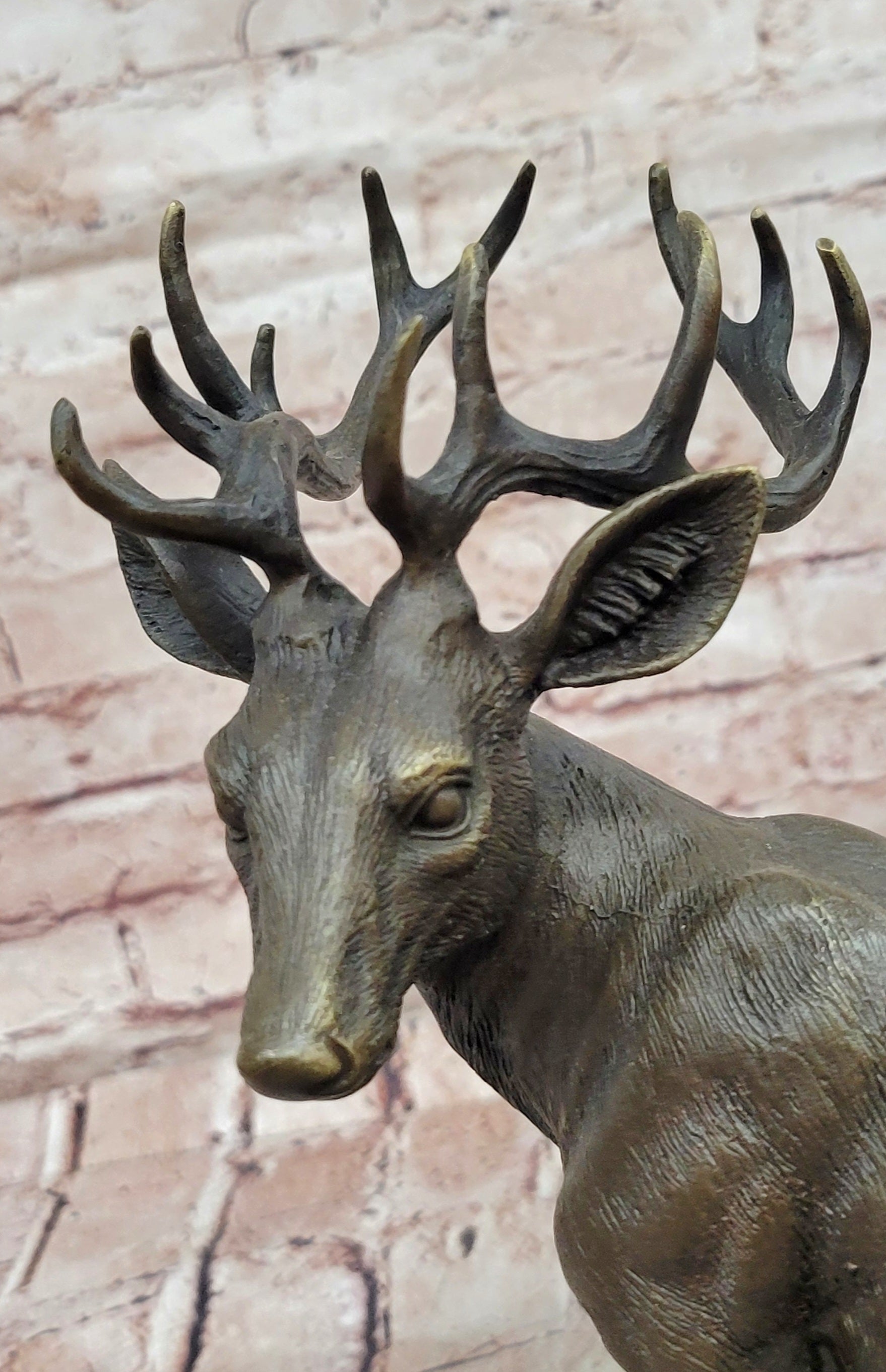Signed Mario Nick Standing White Tail Deer Stag Real Bronze Sculpture Statue