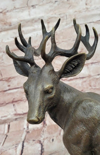 Signed Mario Nick Standing White Tail Deer Stag Real Bronze Sculpture Statue