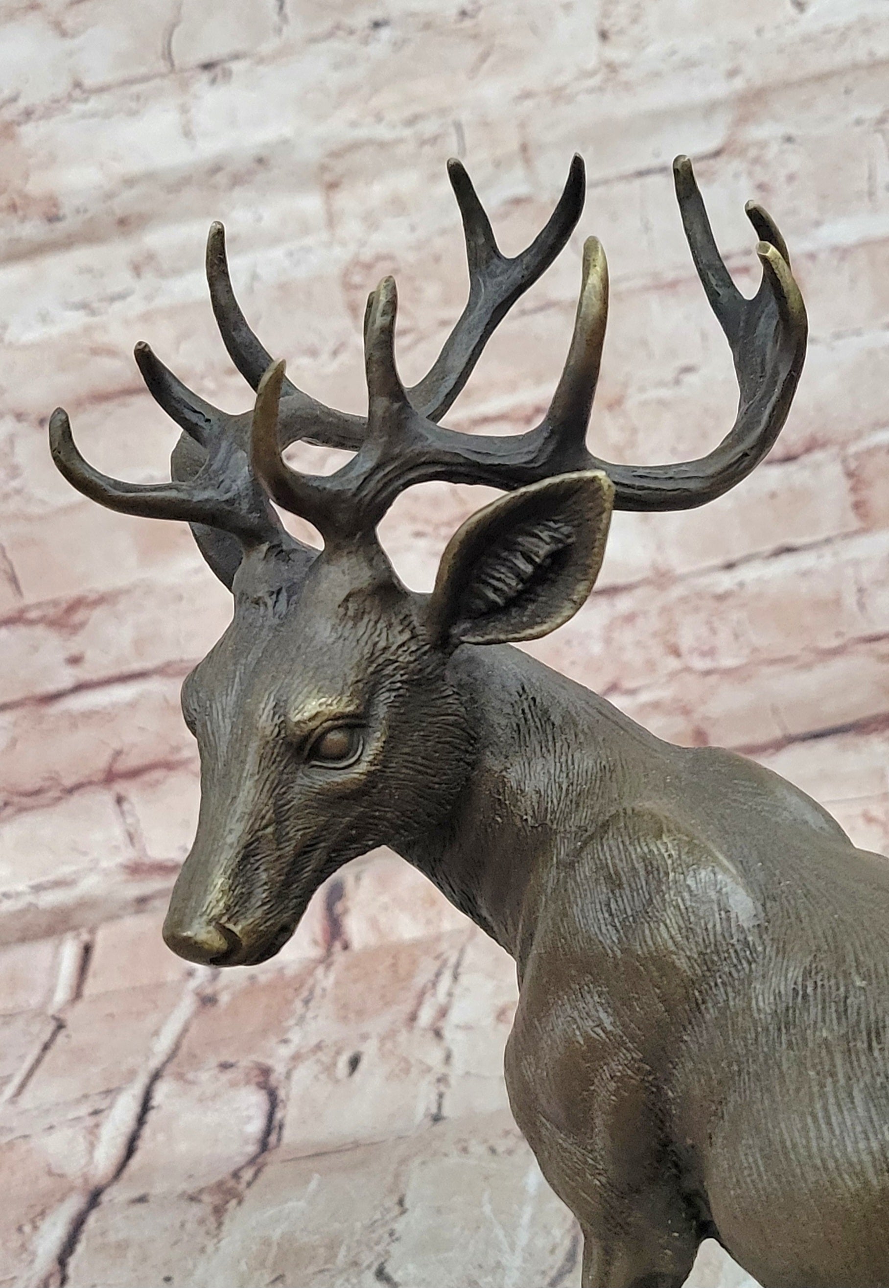 Signed Mario Nick Standing White Tail Deer Stag Real Bronze Sculpture Statue