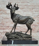 Signed Mario Nick Standing White Tail Deer Stag Real Bronze Sculpture Statue