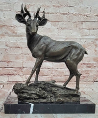 Signed Mario Nick Standing White Tail Deer Stag Real Bronze Sculpture Statue