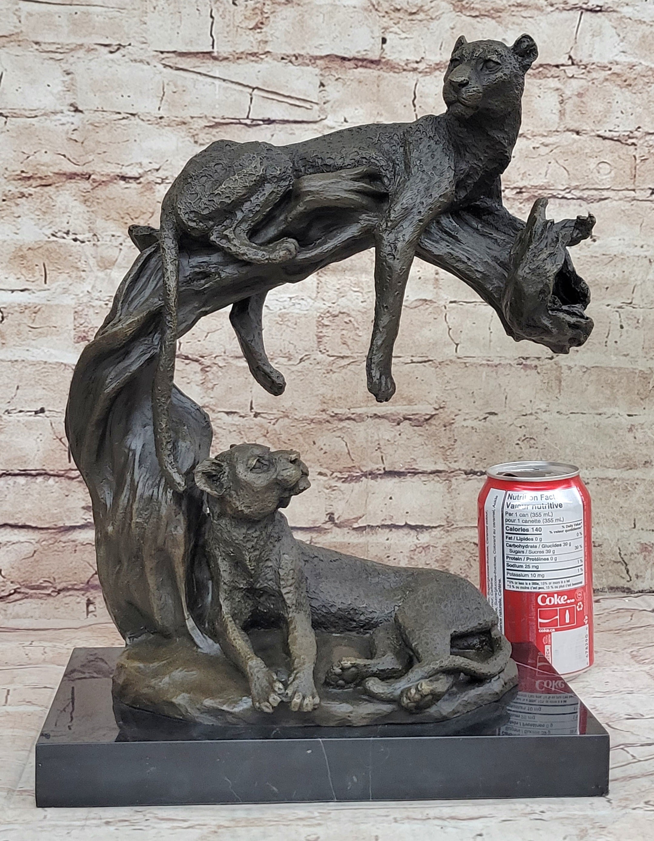 Cheetah Family Bronze Sculpture African Art 14" x 10.5"