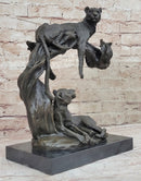 Cheetah Family Bronze Sculpture African Art 14" x 10.5"