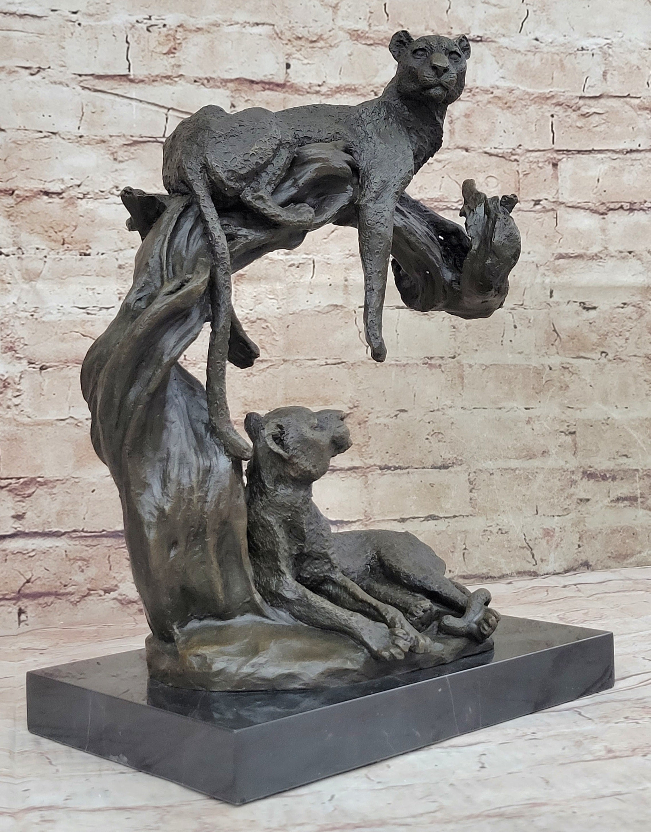 Cheetah Family Bronze Sculpture African Art 14" x 10.5"