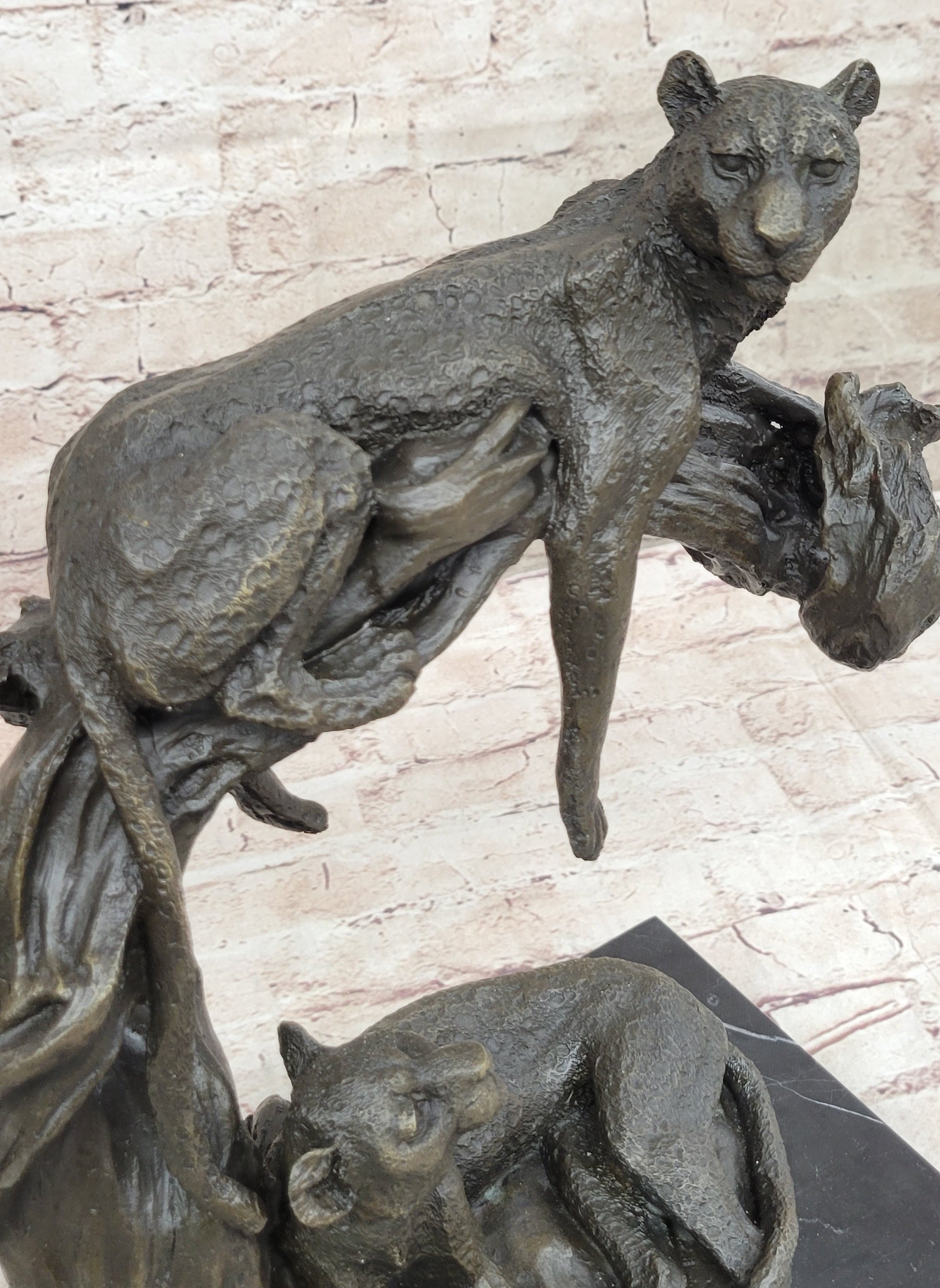 Cheetah Family Bronze Sculpture African Art 14" x 10.5"