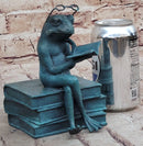 Frog Reading a Book Bronze Metal Sculpture Signed Art