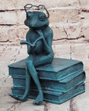 Frog Reading a Book Bronze Metal Sculpture Signed Art