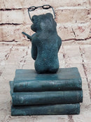 Frog Reading a Book Bronze Metal Sculpture Signed Art