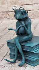 Frog Reading a Book Bronze Metal Sculpture Signed Art