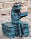 Frog Reading a Book Bronze Metal Sculpture Signed Art