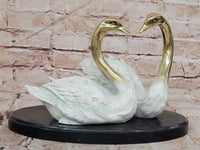 Hand Made Two Swan Bronze Statue Sculpture Home Decor Signed Milo Gift