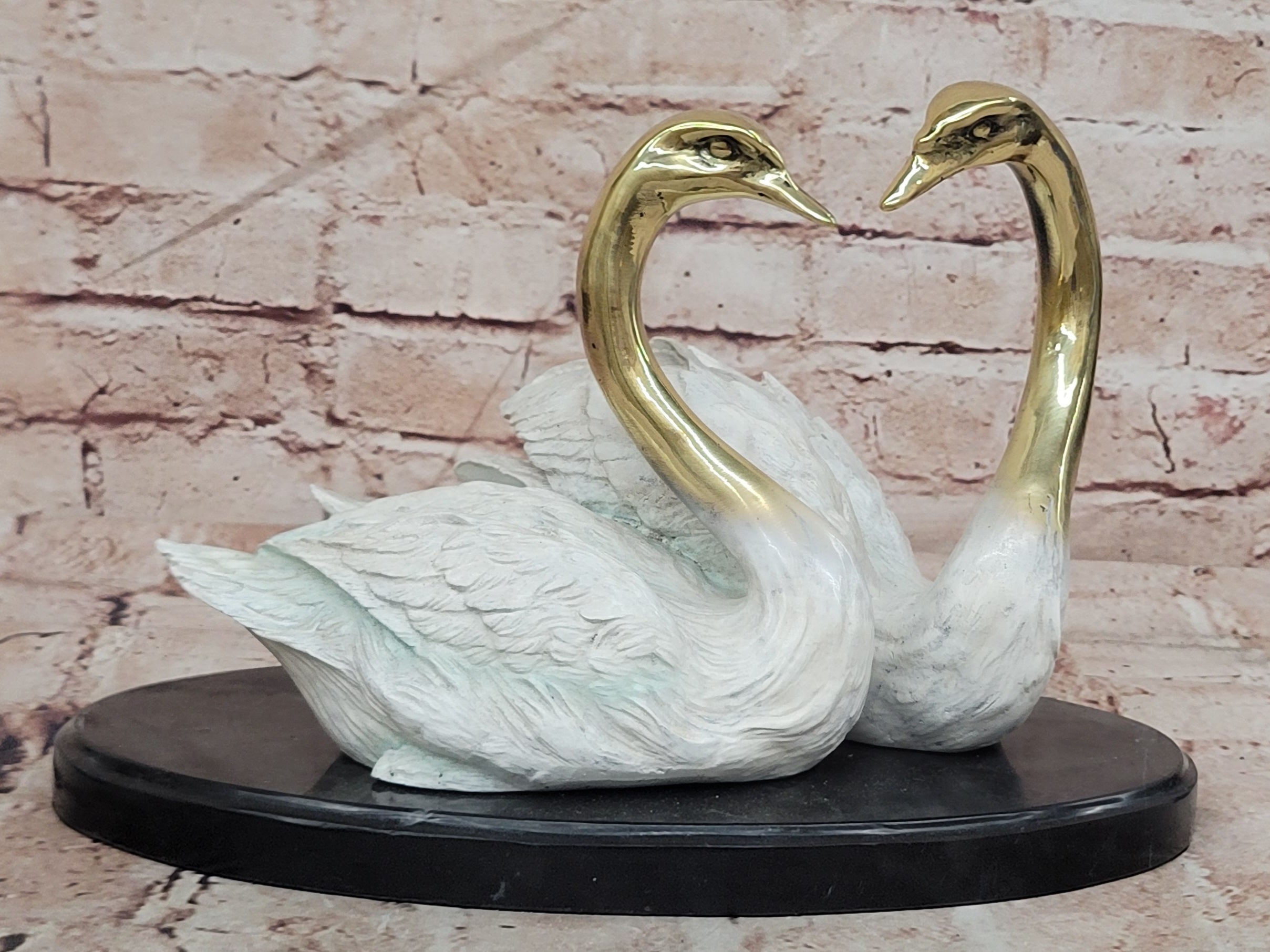 Hand Made Two Swan Bronze Statue Sculpture Home Decor Signed Milo Gift